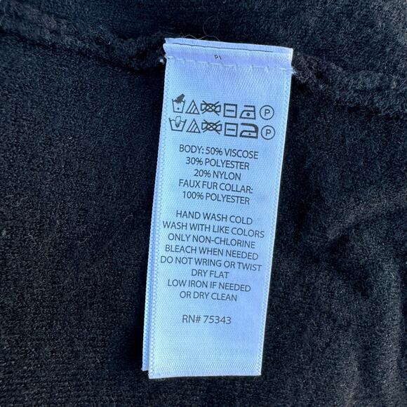 JNY Jones New York Black Knit Faux Fur Removable Collar One Button Cardigan L - Picture 10 of 10